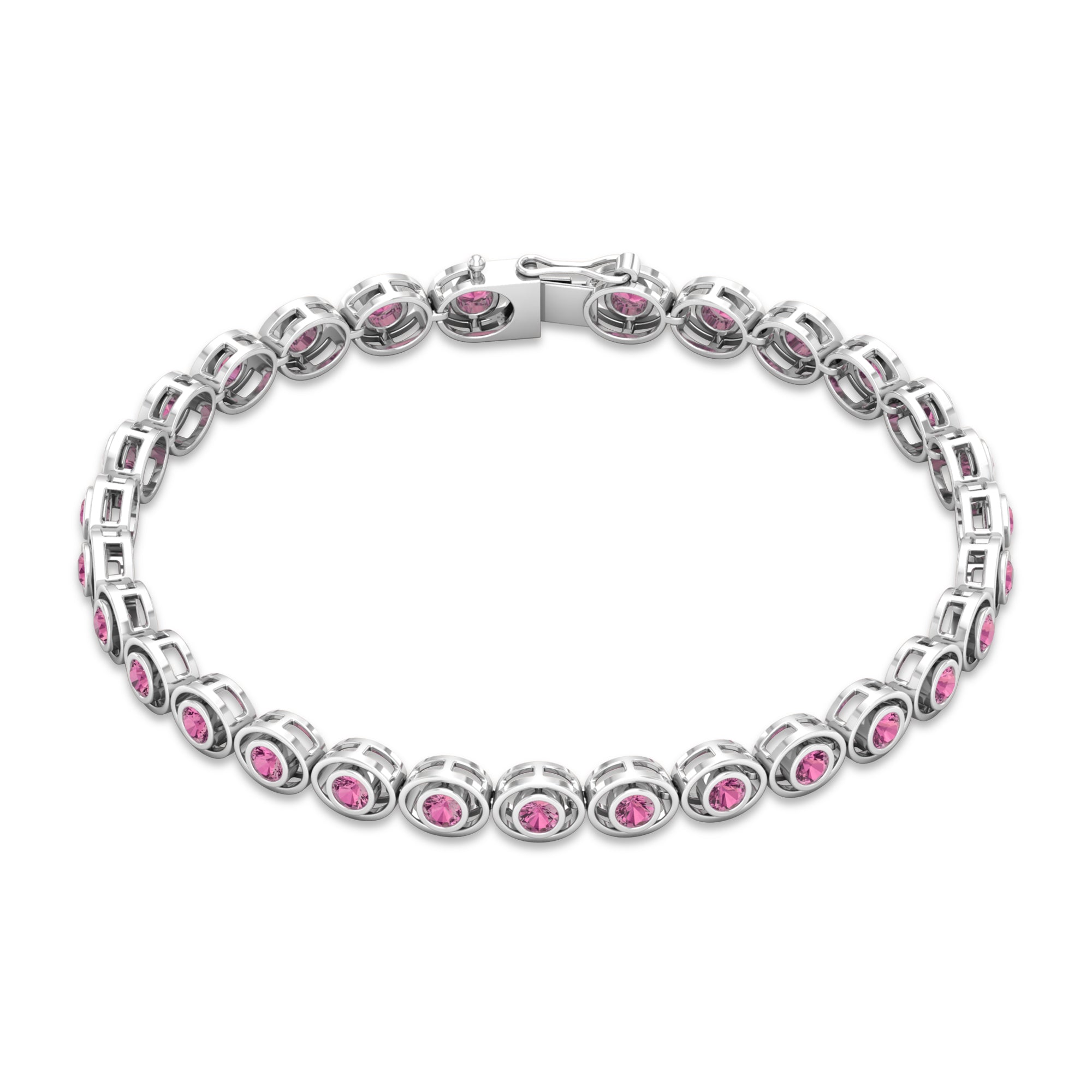 Bezel Set 2.61 Carat Natural Pink Tourmaline Tennis Bracelet for Women AAA - Rosec Jewels