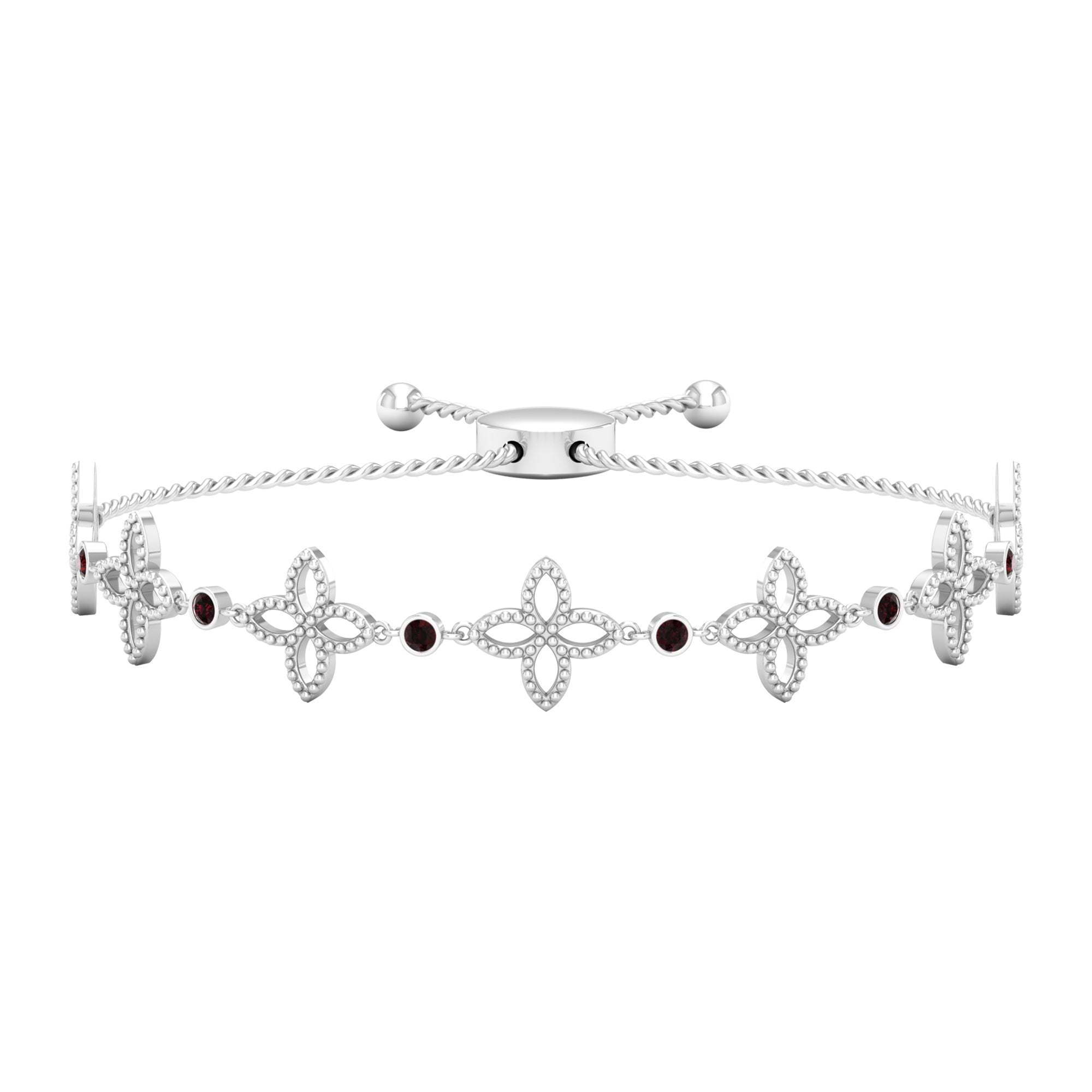 Garnet Floral Bolo Bracelet with Beaded Details