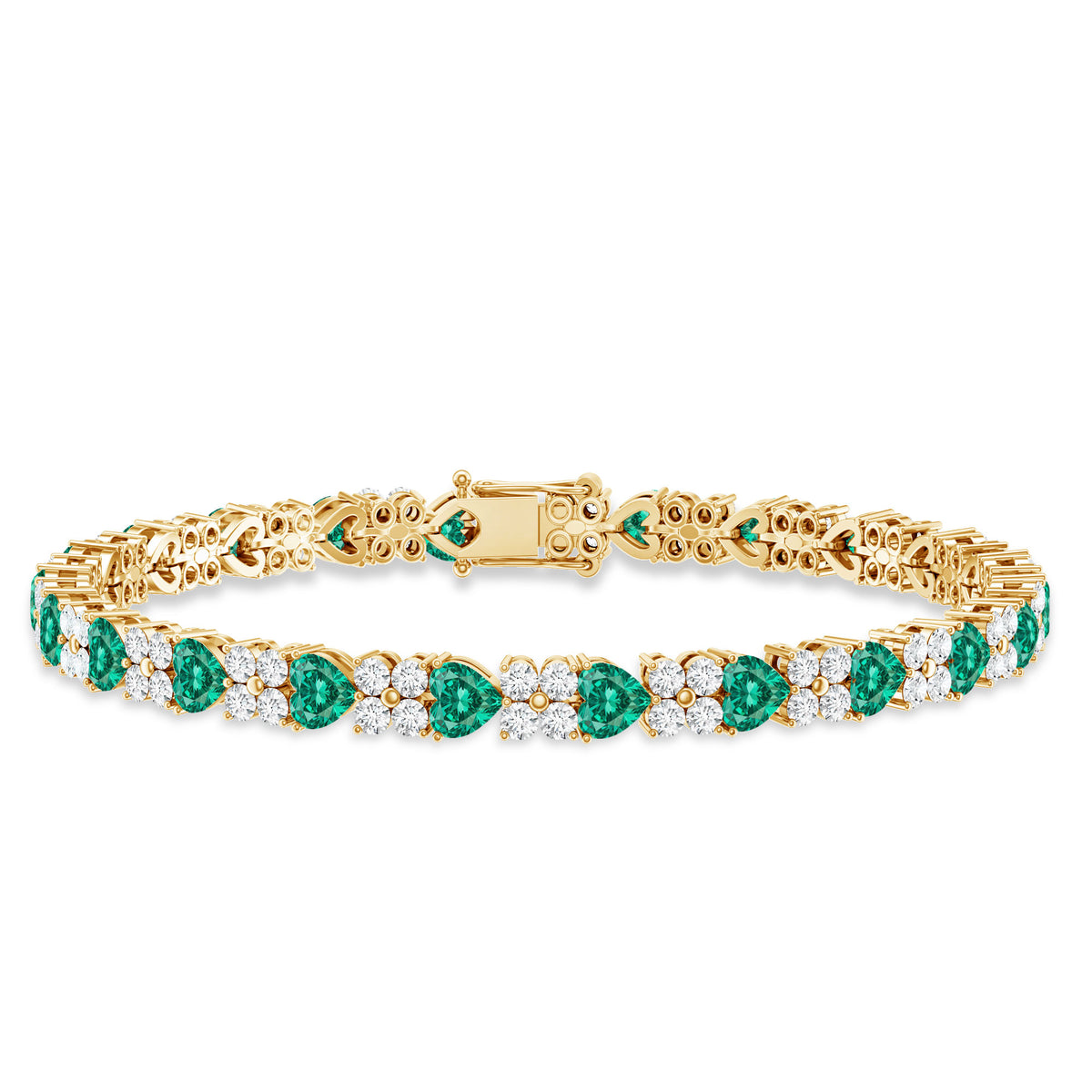 Heart Shape Lab Created Emerald and Diamond Tennis Bracelet AAAA - Rosec Jewels