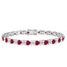 Lab Grown Ruby Heart Tennis Bracelet with Diamonds AAAA - Rosec Jewels