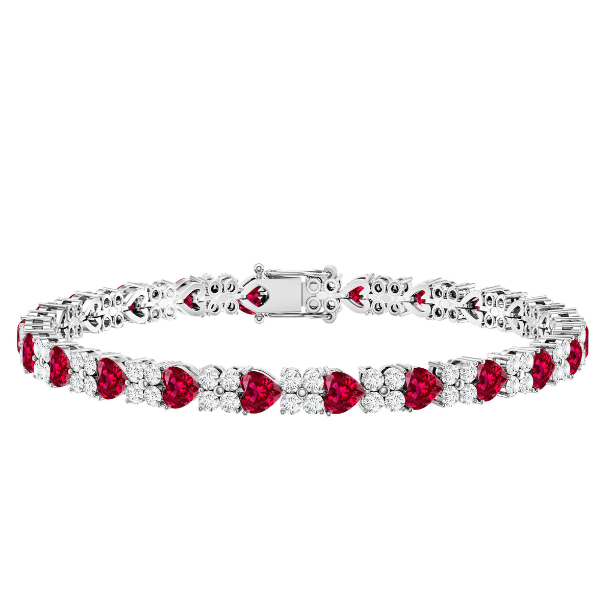 Lab Grown Ruby Heart Tennis Bracelet with Diamonds AAAA - Rosec Jewels