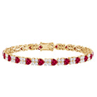 Lab Grown Ruby Heart Tennis Bracelet with Diamonds AAAA - Rosec Jewels