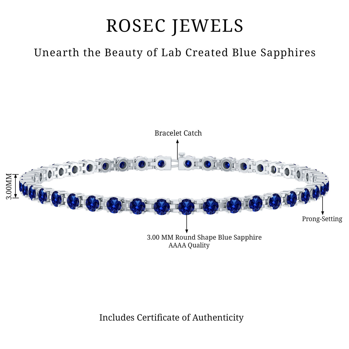 Lab Created Blue Sapphire Tennis Bracelet for Women AAAA - Rosec Jewels