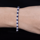 Certified Lab Grown Blue Sapphire And Moissanite Heart Tennis Bracelet Lab Created Blue Sapphire - ( AAAA ) - Quality - Rosec Jewels