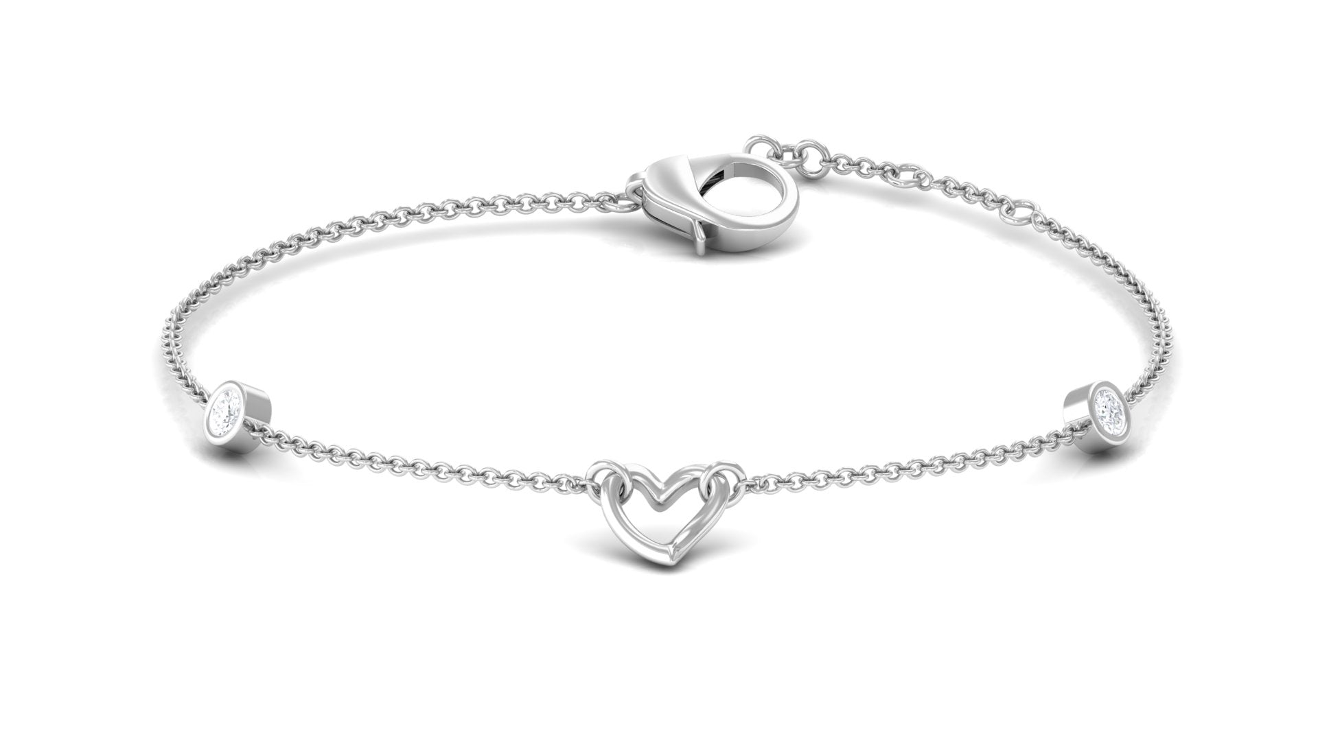 Rosec Jewels-1/4 CT Bezel Set Diamond Heart Station Chain Bracelet
