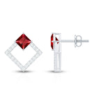 Princess Cut Lab Created Ruby and Diamond Square Stud Earrings AAAA - Rosec Jewels