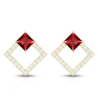 Princess Cut Lab Created Ruby and Diamond Square Stud Earrings AAAA - Rosec Jewels