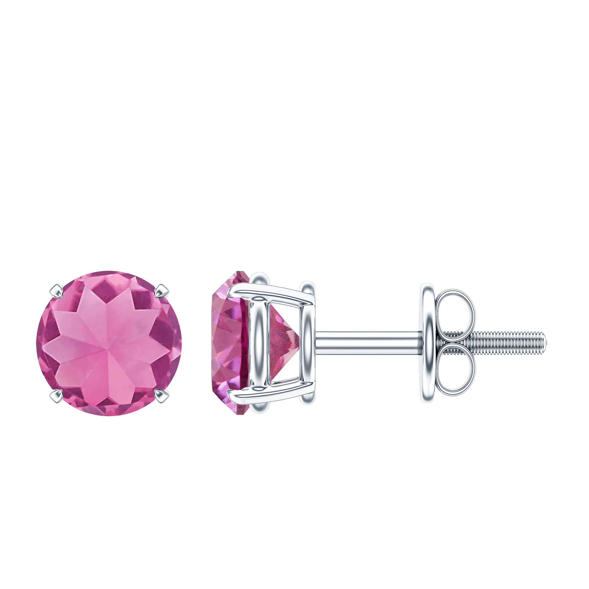 Round Shape Pink Tourmaline Stud Earrings for Women AAA - Rosec Jewels