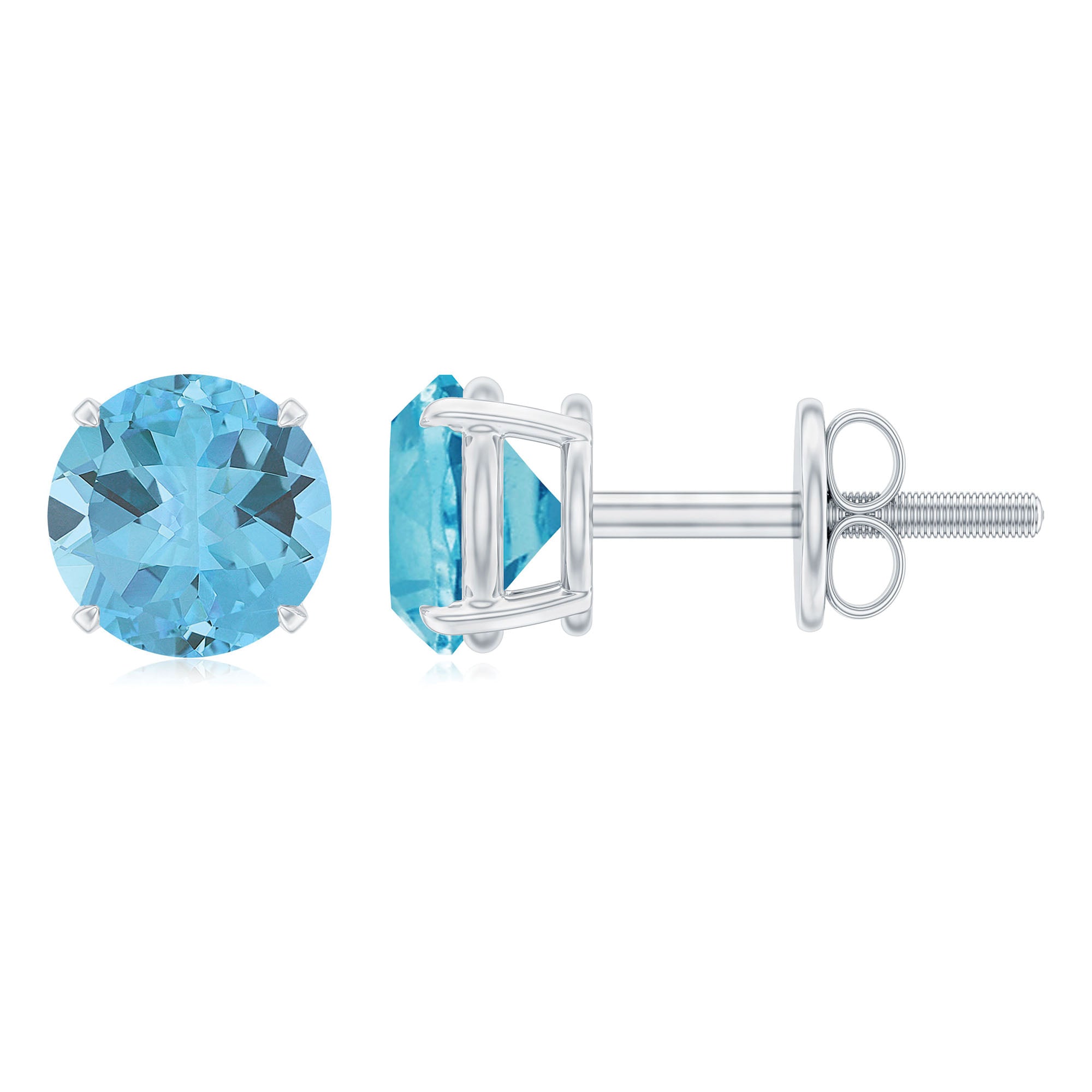 Round Swiss Blue Topaz Solitaire Stud Earrings in Claw Setting