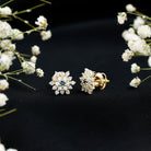 Real Blue Sapphire and Diamond Floral Cluster Stud Earrings AAA - Rosec Jewels