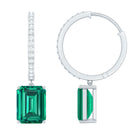 5 CT Lab Grown Emerald Hoop Dangle Earrings with Diamond AAAA - Rosec Jewels