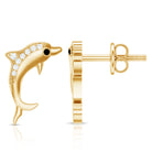 Cute Dolphin Stud Earrings with Moissanite D-VS1 - Rosec Jewels