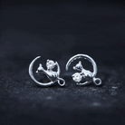 Rosec Jewels-Cat Moon Stud Earrings for Women with Diamond
