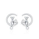 Diamond Cat Moon Stud Earrings for Women Natural - ( HI-SI ) - Rosec Jewels