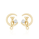 Diamond Cat Moon Stud Earrings for Women Natural - ( HI-SI ) - Rosec Jewels
