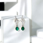 Vintage Lab Grown Emerald Teardrop Earrings with Diamond Accent AAAA - Rosec Jewels