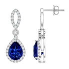 Designer Lab Grown Sapphire Drop Earrings with Diamond AAAA - Rosec Jewels