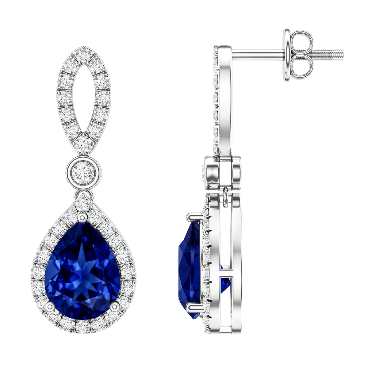 Designer Lab Grown Sapphire Drop Earrings with Diamond AAAA - Rosec Jewels