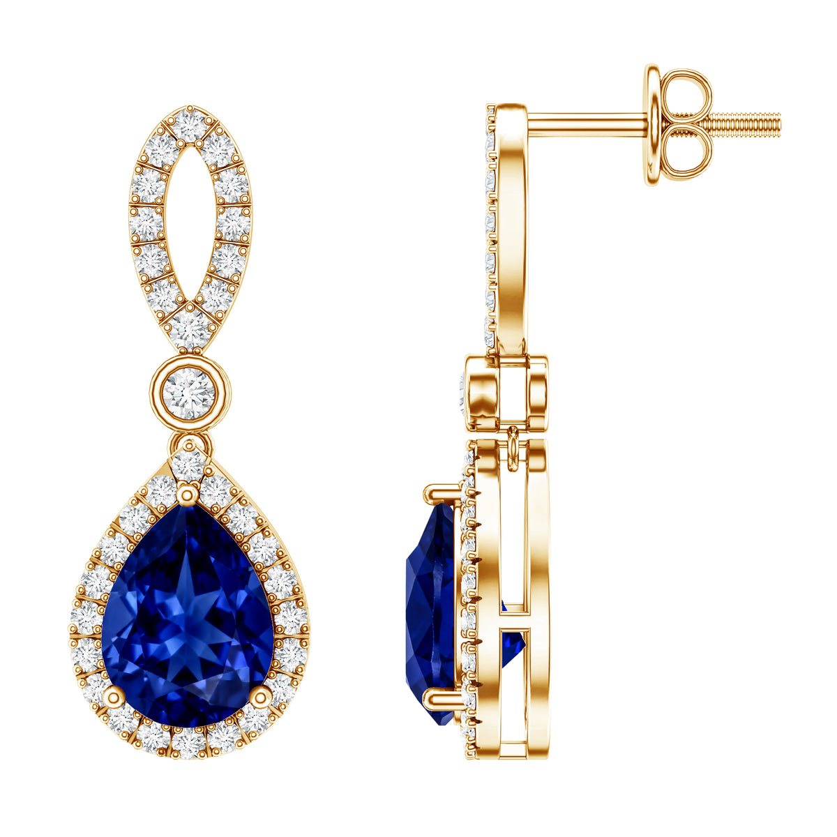 Designer Lab Grown Sapphire Drop Earrings with Diamond AAAA - Rosec Jewels