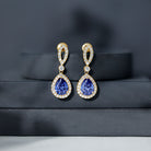 Designer Lab Grown Sapphire Drop Earrings with Diamond AAAA - Rosec Jewels
