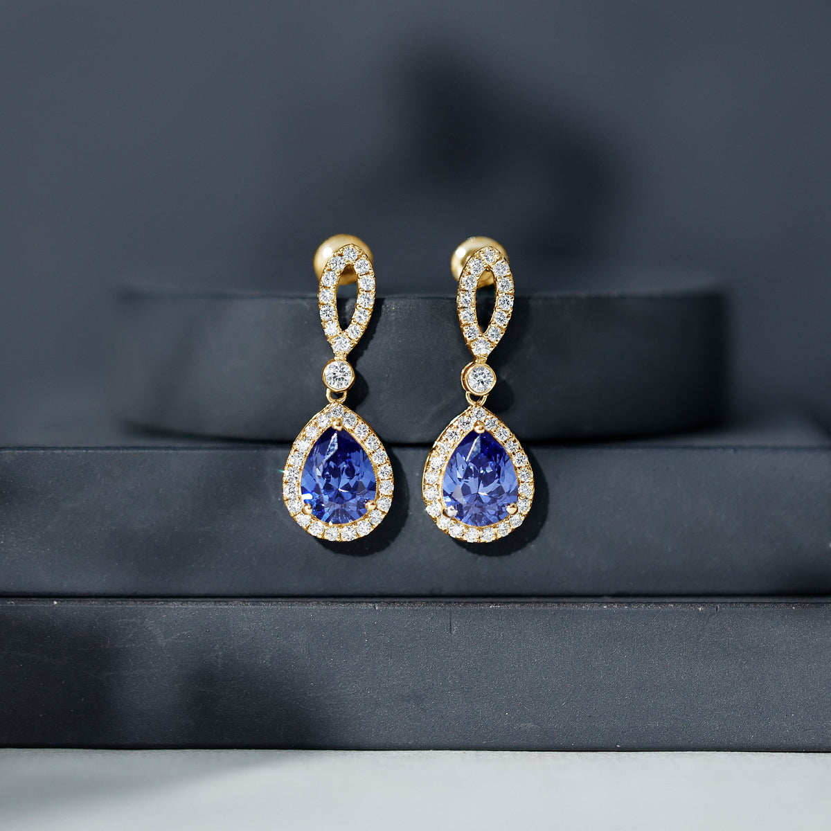 Designer Lab Grown Sapphire Drop Earrings with Diamond AAAA - Rosec Jewels