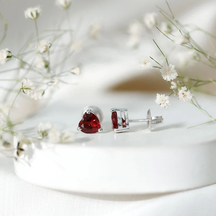 Heart Shape Lab Grown Ruby Valentines Day Earrings AAAA - Rosec Jewels