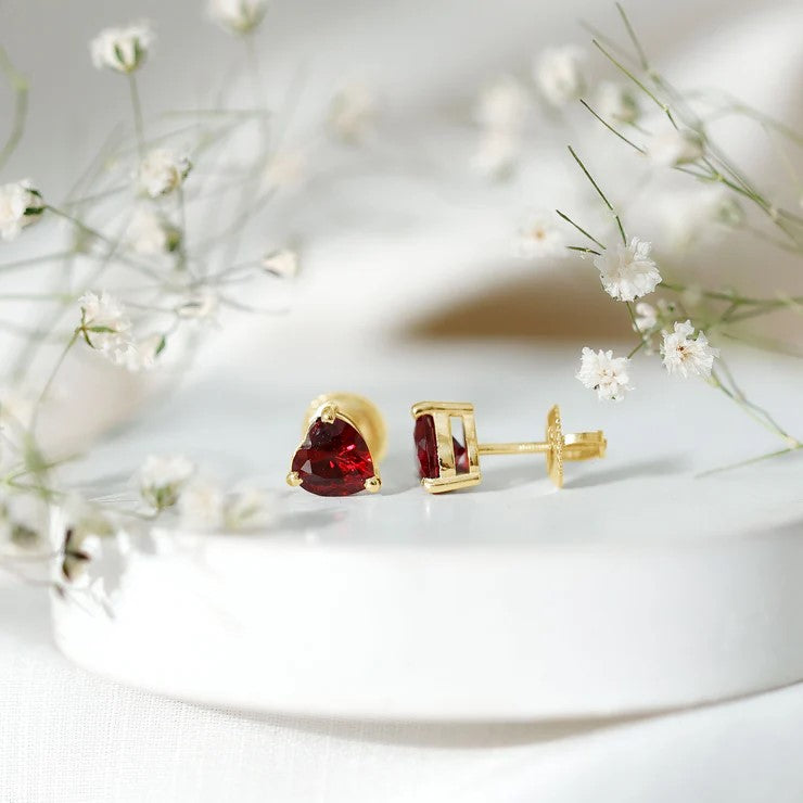 Heart Shape Lab Grown Ruby Valentines Day Earrings AAAA - Rosec Jewels