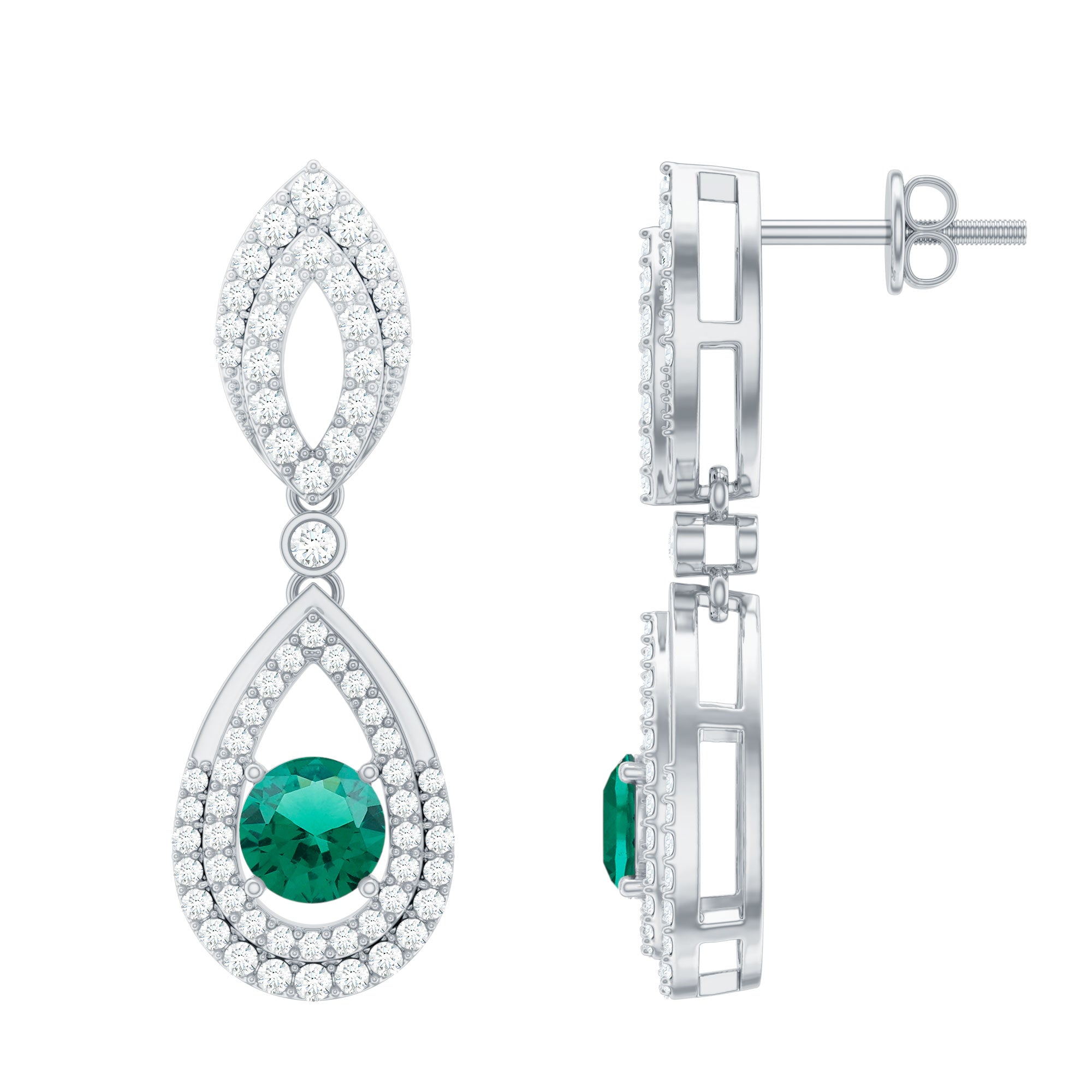 Silver Lab Grown Emerald Teardrop Earrings for Women