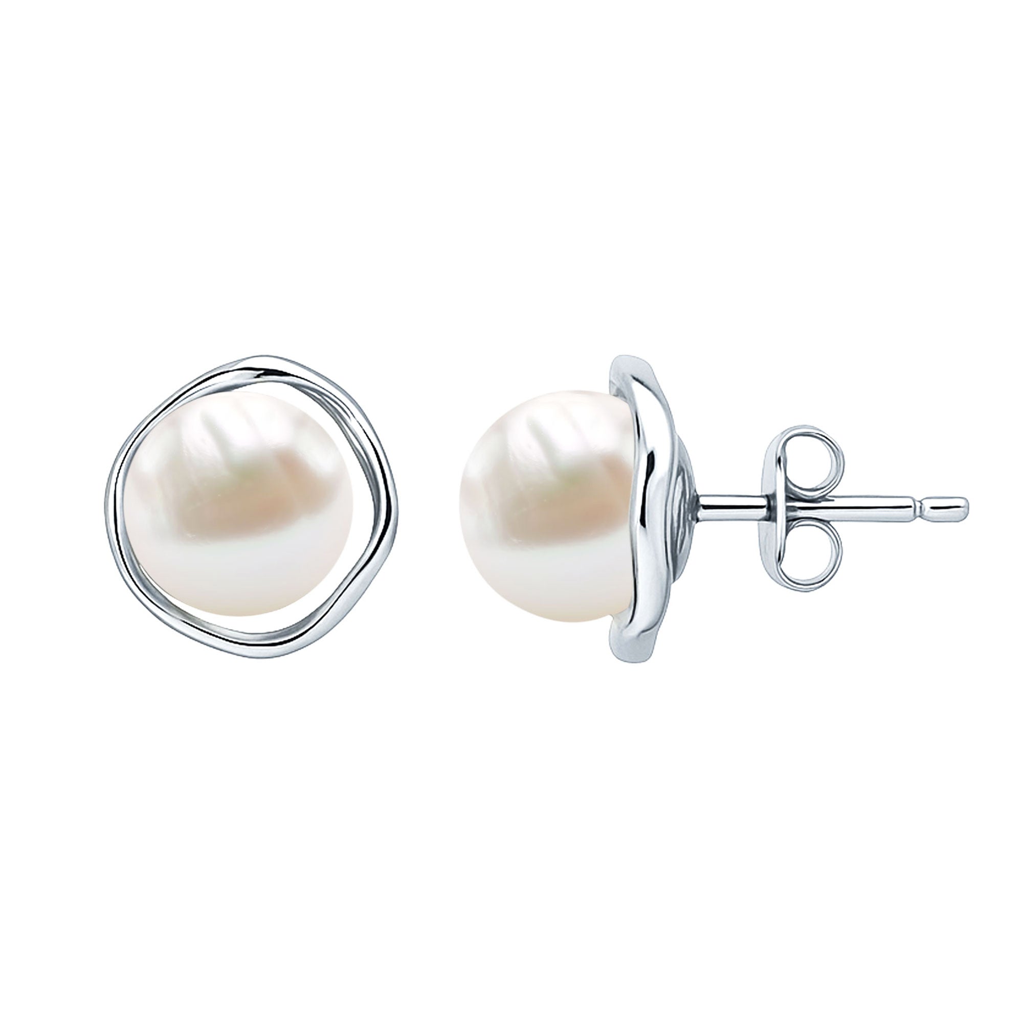Natural Cultured Pearl Stud Earrings in Silver