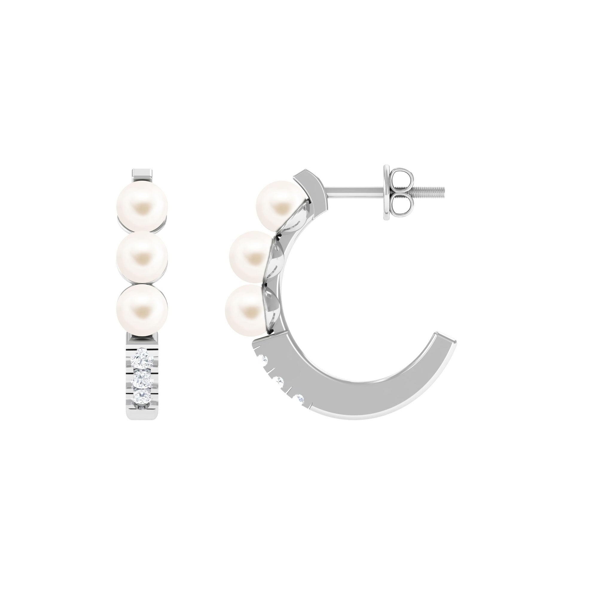 Natural Pearl Designer Hoop Earrings with Moissanite