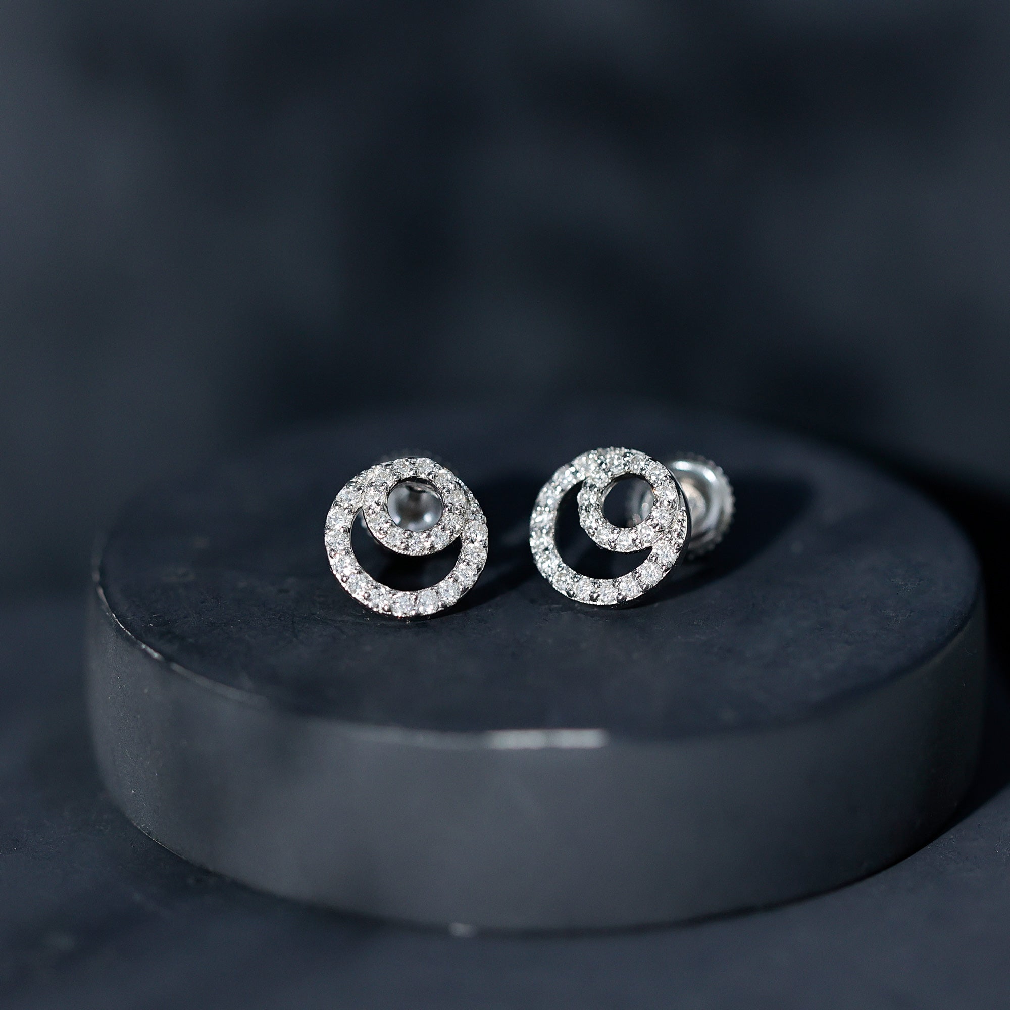 Lab Grown Diamond Double Circle Stud Earrings Lab - ( EF-VS ) - Rosec Jewels