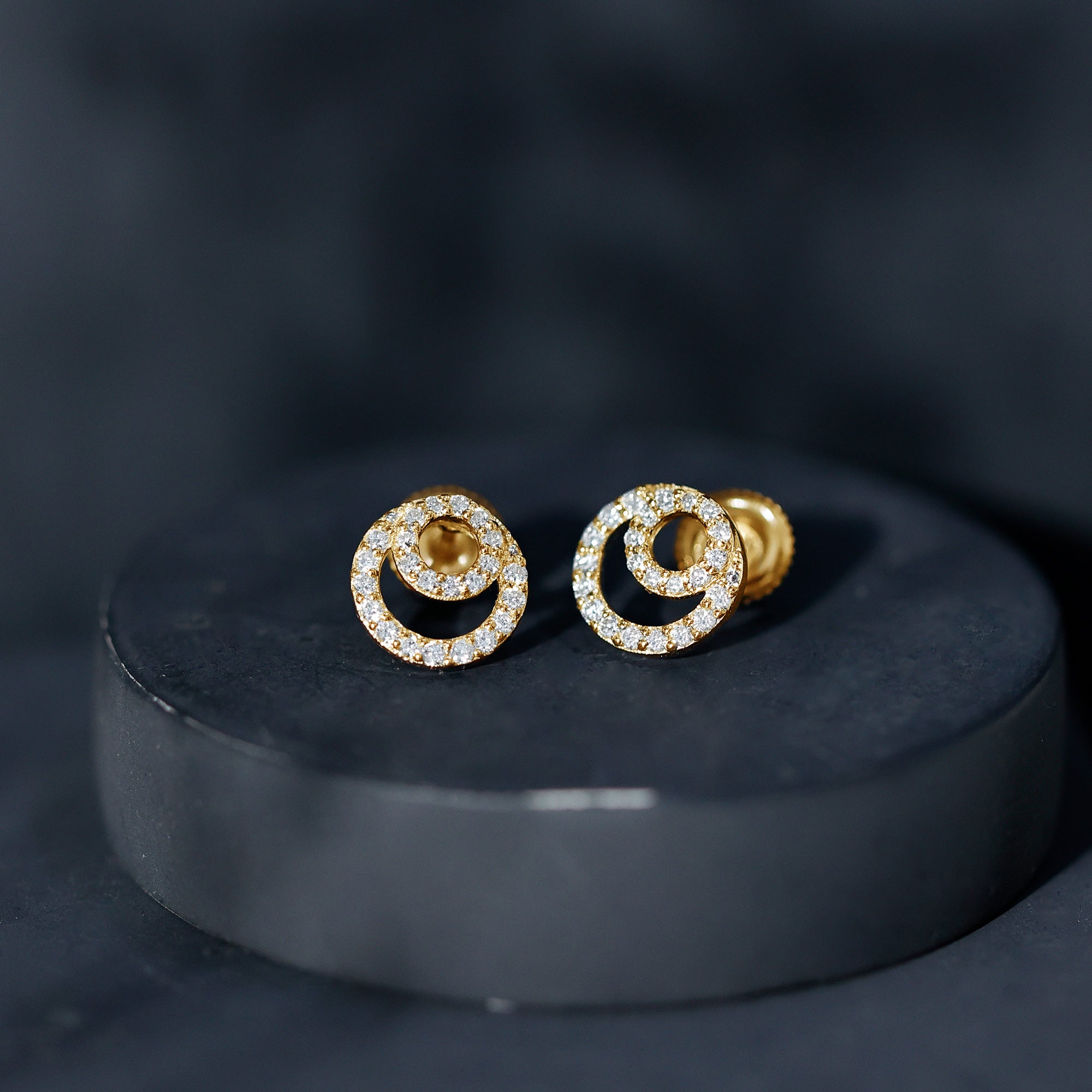 Lab Grown Diamond Double Circle Stud Earrings Lab - ( EF-VS ) - Rosec Jewels