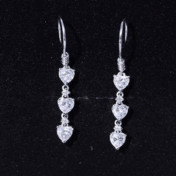 Certified Lab Heart Shaped Diamond Fish Hook Dangle Earrings Lab - ( EF-VS ) - Rosec Jewels