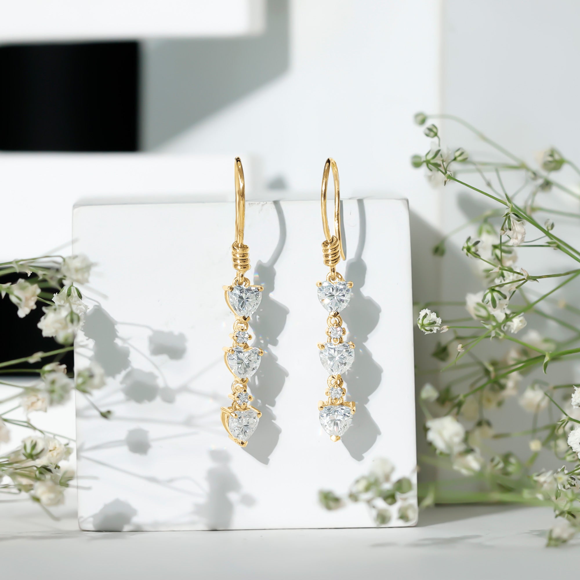 Certified Lab Heart Shaped Diamond Fish Hook Dangle Earrings Lab - ( EF-VS ) - Rosec Jewels