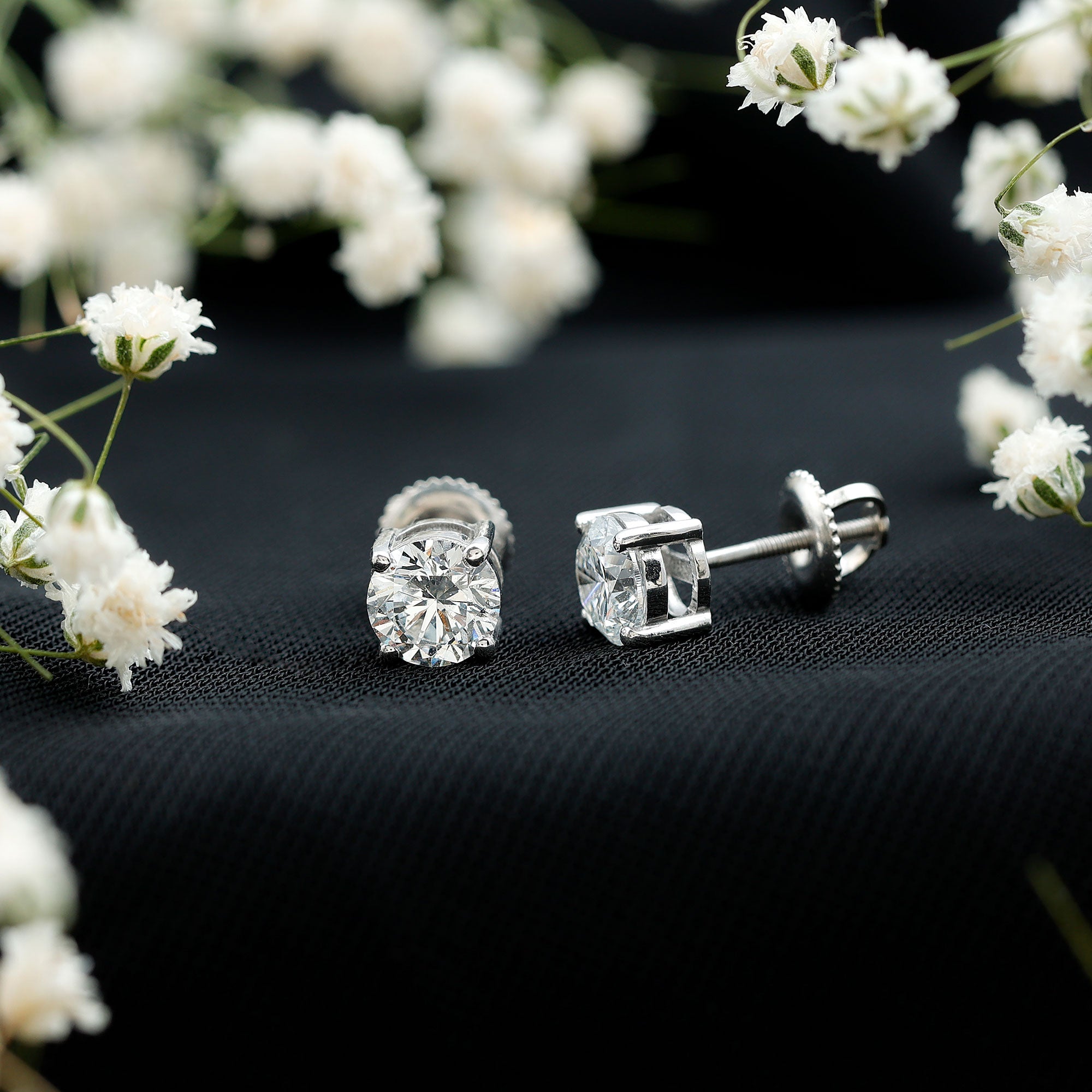 Rosec Jewels-IGI Certified 2 Carat Round Lab Grown Diamond Stud Earrings with Screw Backs