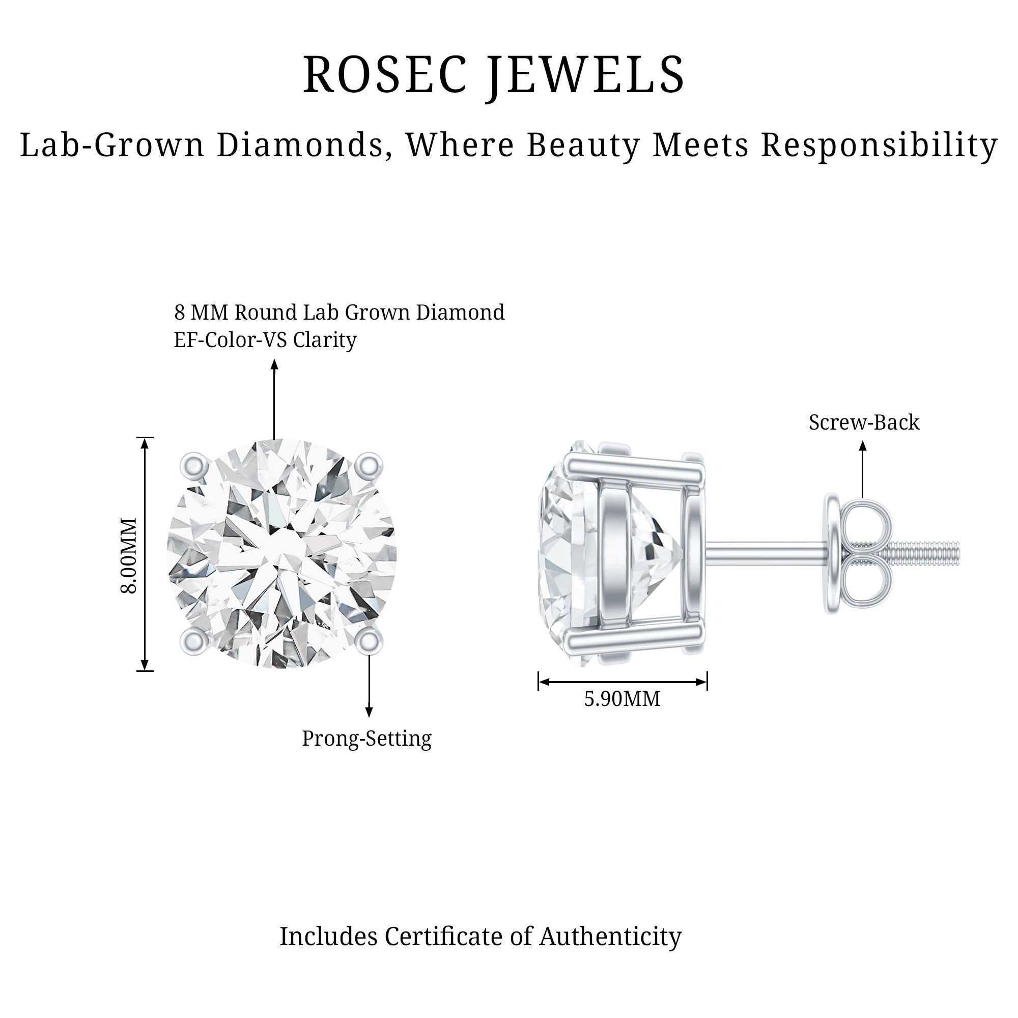 Rosec Jewels-4 Carat Lab Grown Diamond Stud Earrings with IGI Certificate