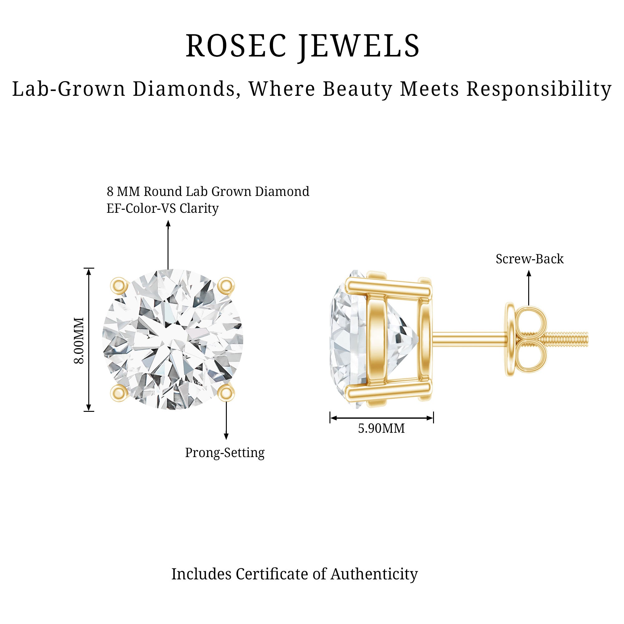 Rosec Jewels-4 Carat Lab Grown Diamond Stud Earrings with IGI Certificate