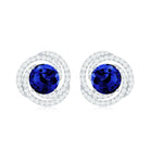 Lab Grown Blue Sapphire and Diamond Swirl Stud Earrings AAAA - Rosec Jewels