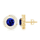 Lab Grown Blue Sapphire and Diamond Swirl Stud Earrings AAAA - Rosec Jewels