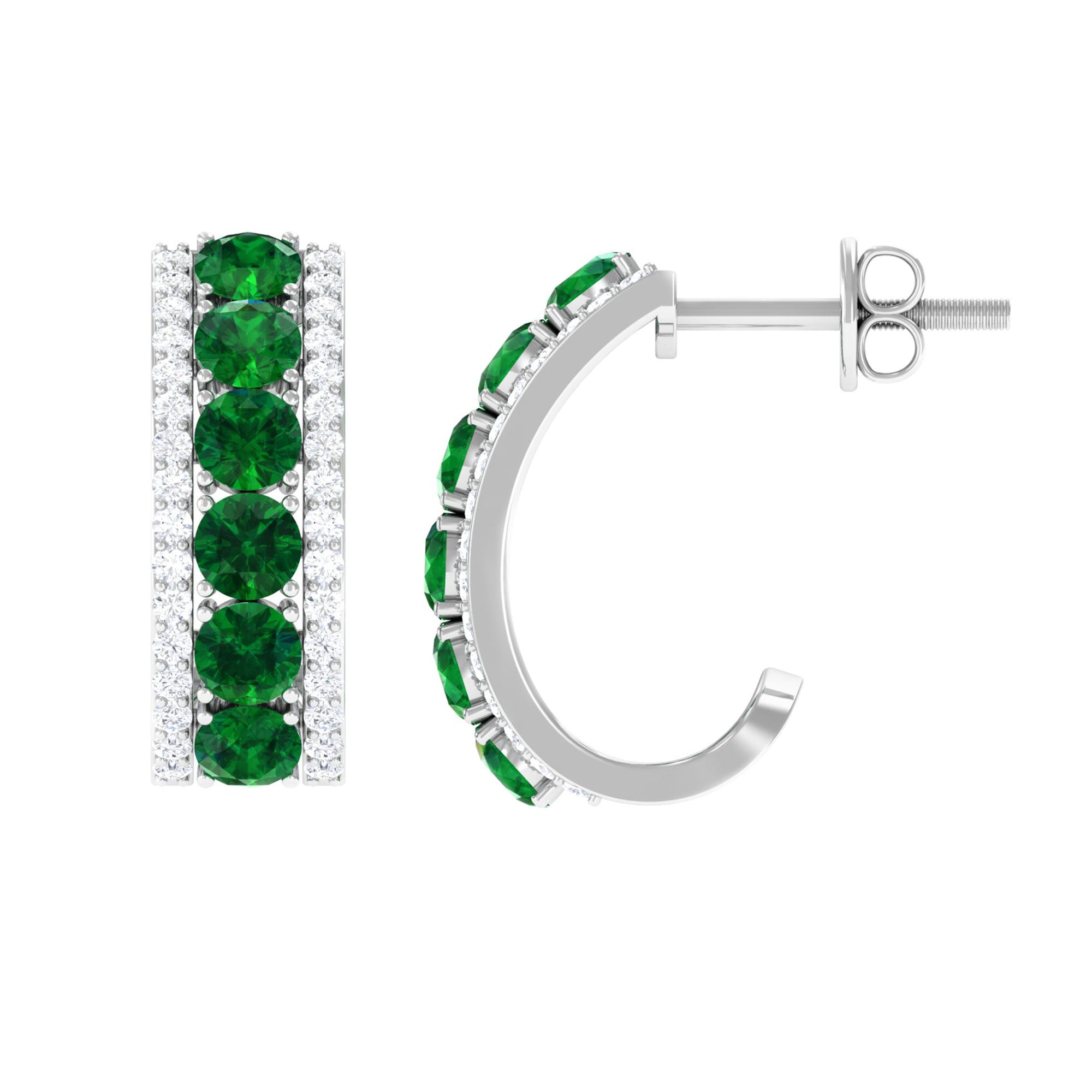 Lab Created Emerald and Diamond Hoop Earrings with Certificate