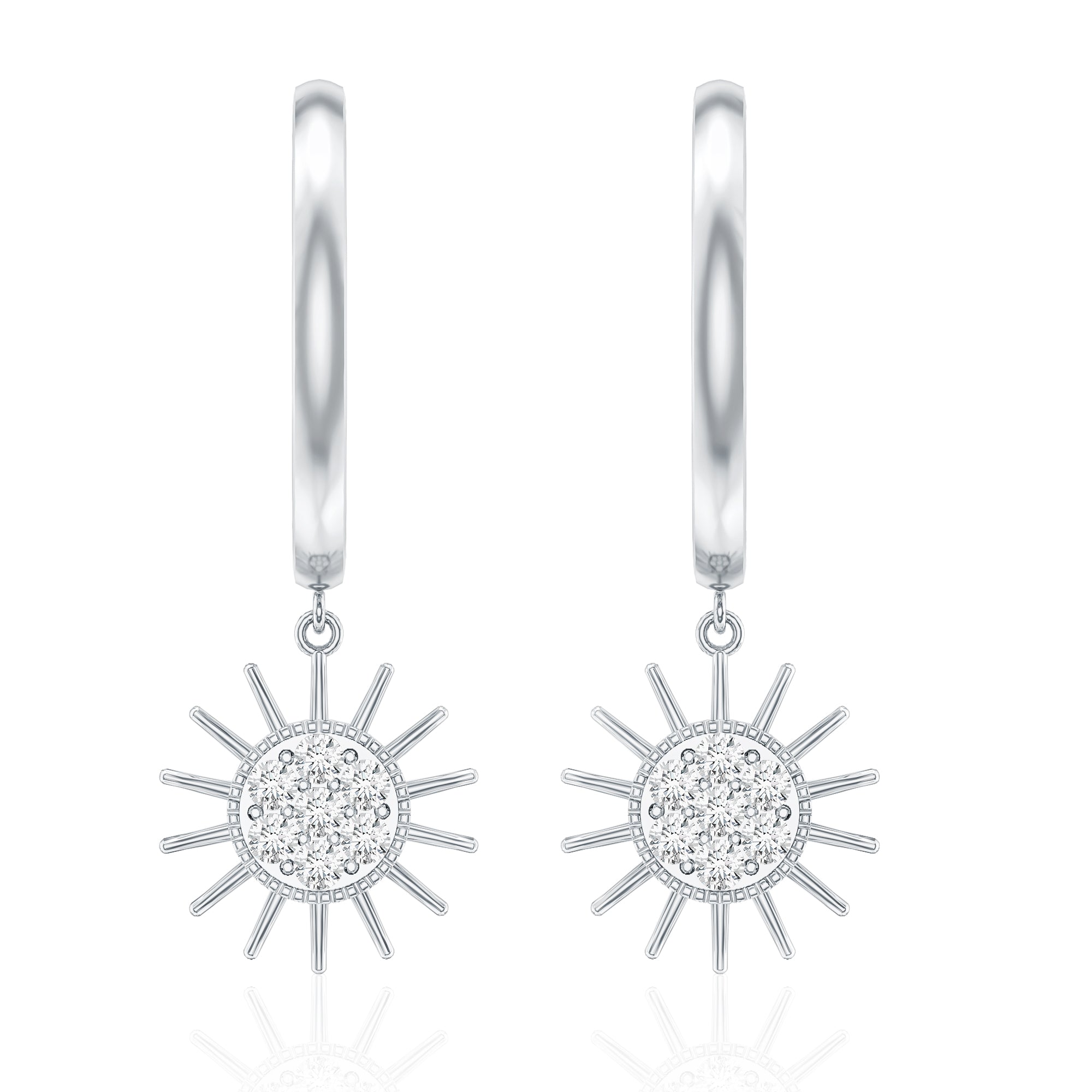 Certified Diamond Sunburst Hoop Earrings Natural - ( HI-SI ) - Rosec Jewels