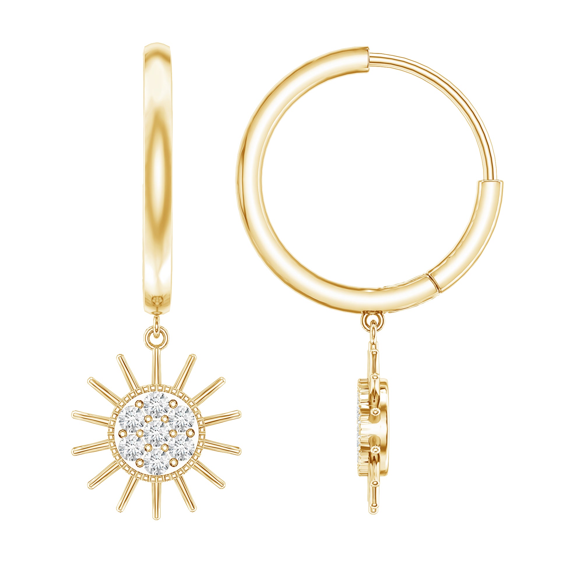 Certified Diamond Sunburst Hoop Earrings Natural - ( HI-SI ) - Rosec Jewels