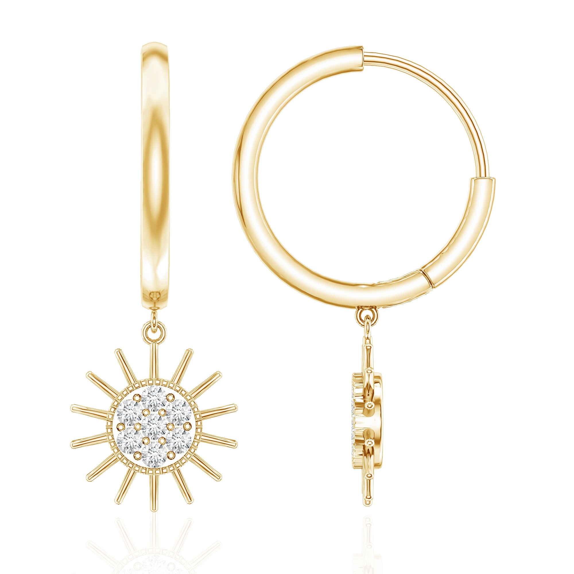 Certified Diamond Sunburst Hoop Earrings Natural - ( HI-SI ) - Rosec Jewels