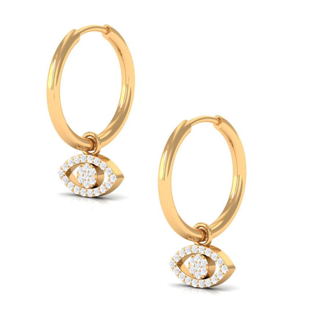 Rosec Jewels-1/4 CT Diamond Evil Eye Drop Hoop Earrings