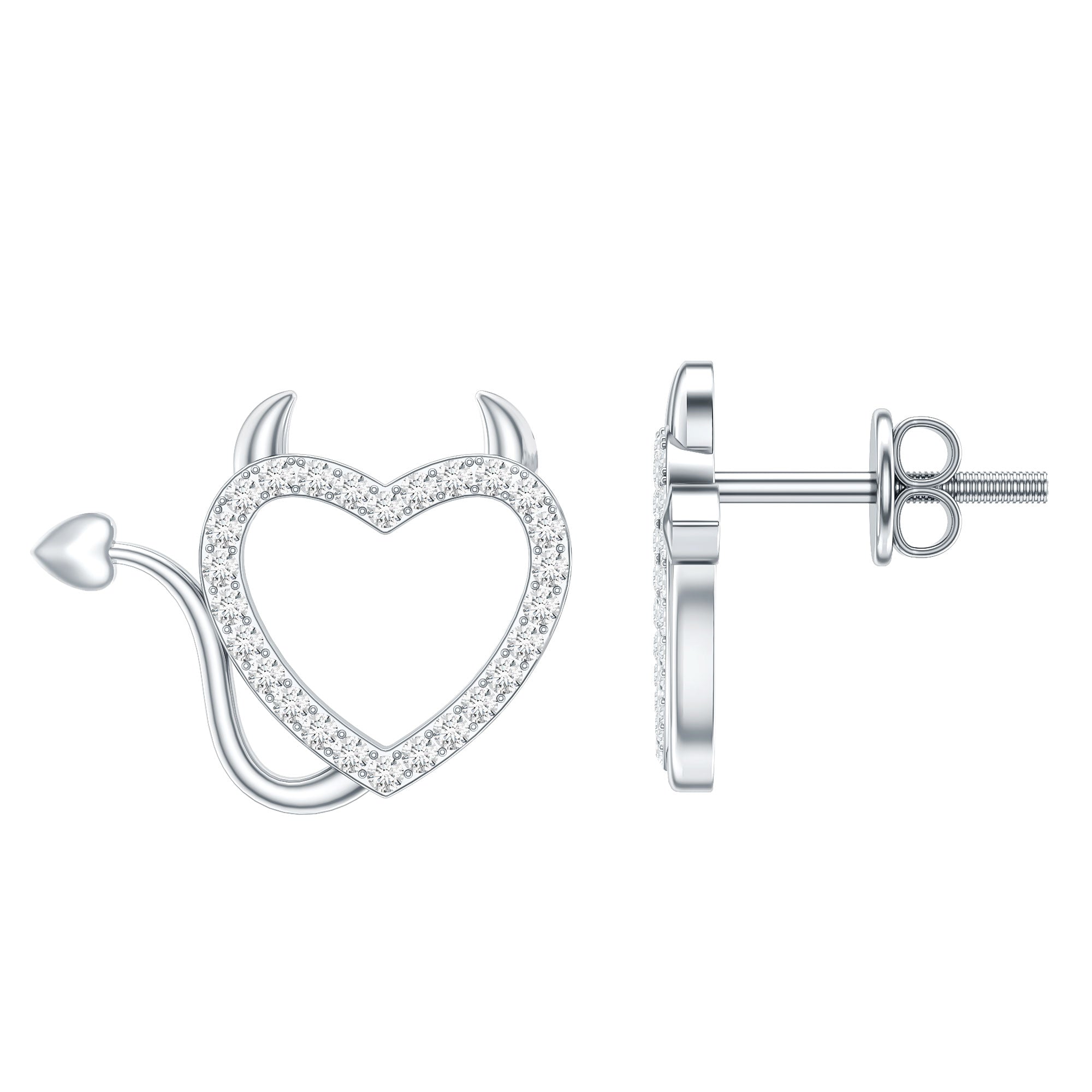 Round Diamond Devil Heart Earrings Natural - ( HI-SI ) - Rosec Jewels