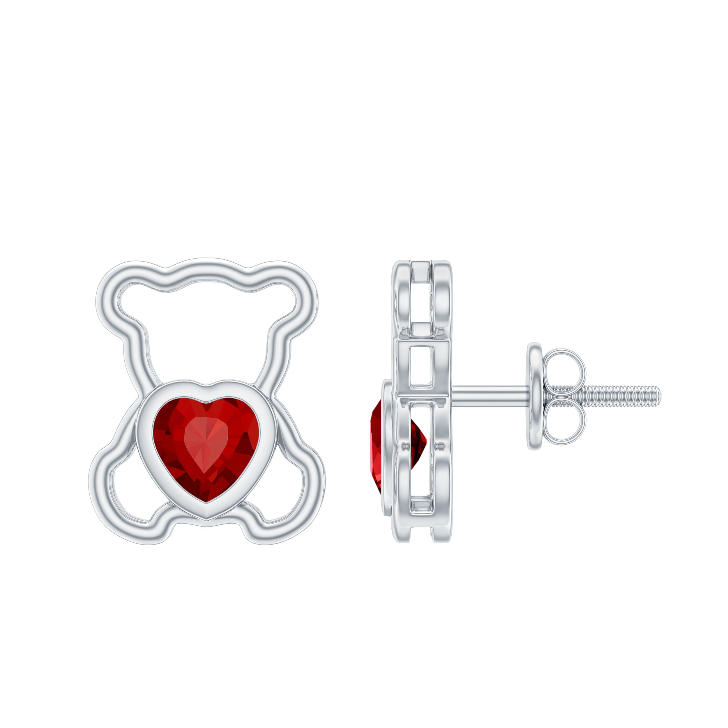 Certified Lab Created Ruby Teddy Bear Stud Earrings