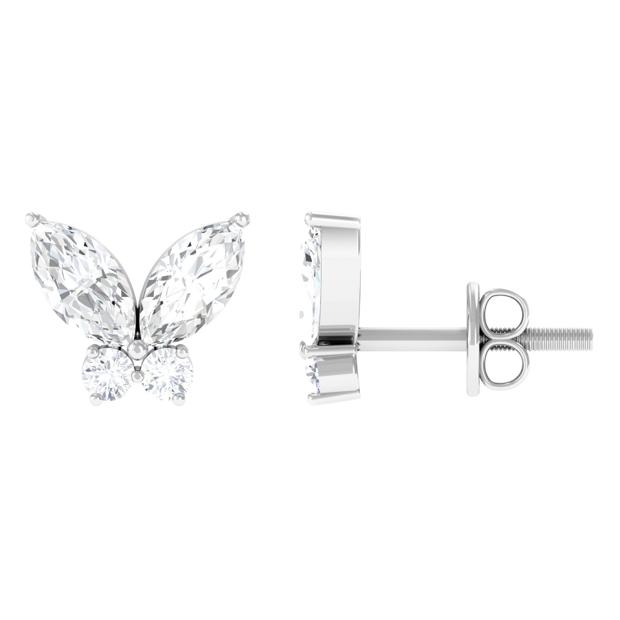 Natural Diamond Butterfly Stud Earrings with Certificate