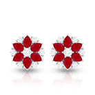 Pear Cut Ruby and Diamond Vintage Flower Earrings AAA - Rosec Jewels