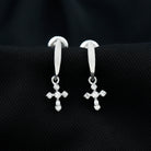 Lab Grown Diamond Cross Drop Earrings With Screw Back Lab - ( EF-VS ) - Rosec Jewels