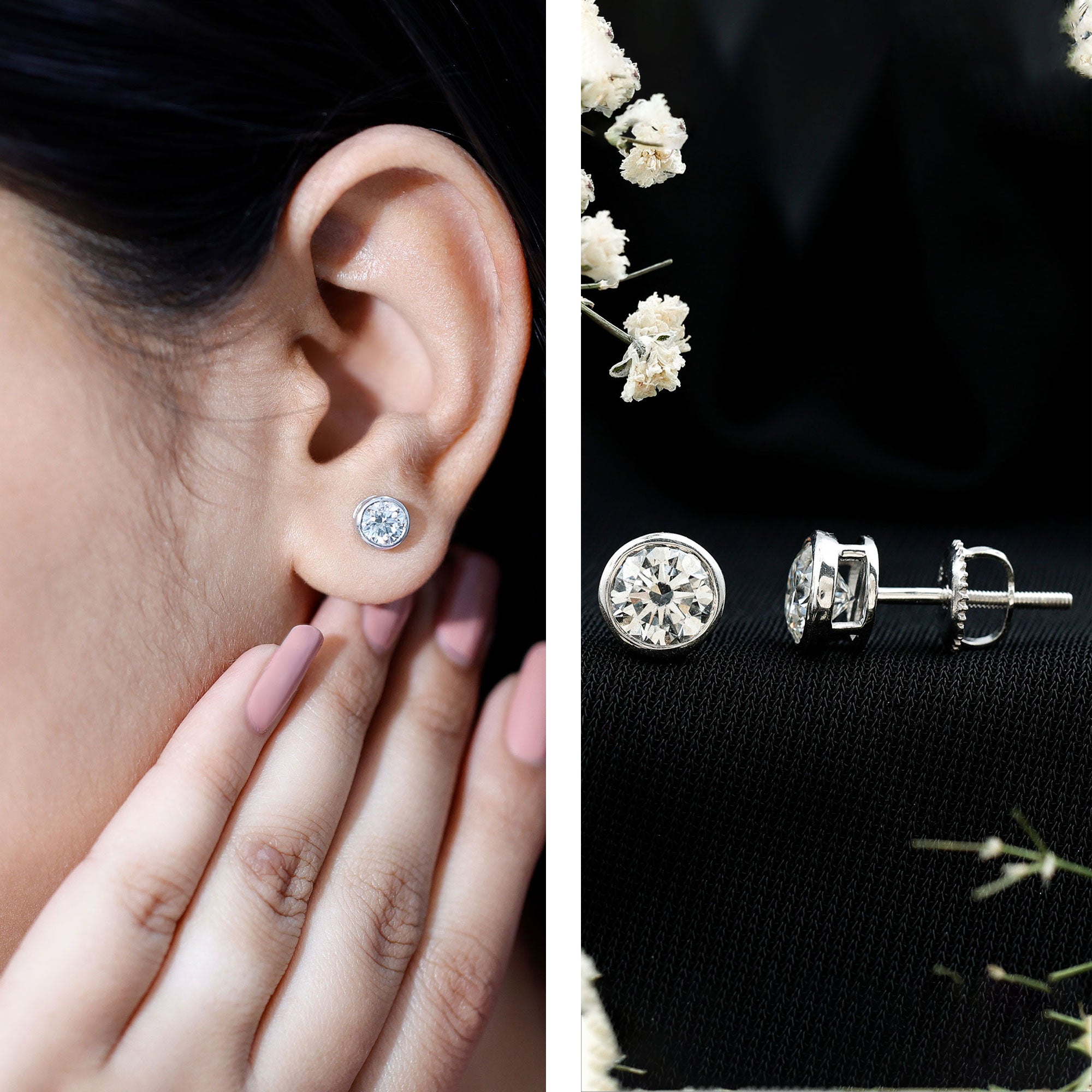 IGI Certified 2 CT Lab Grown Diamond Solitaire Stud Earrings Lab - ( E-VS1 ) - Rosec Jewels